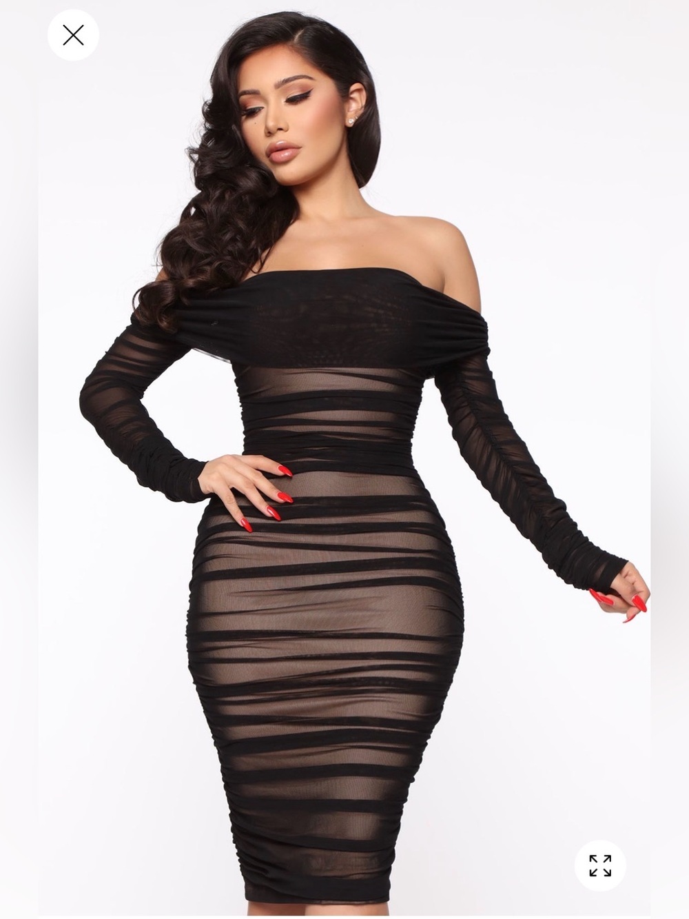 *NWT* Black Off the Shoulder Ruched Sheer Bodycon Dress